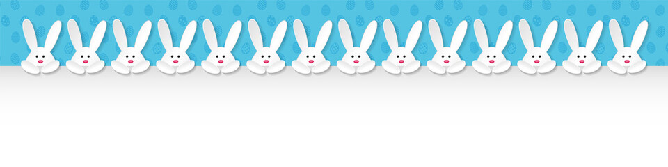 Panoramic header with white paper cut bunnies and copyspace - Easter design. Vector.
