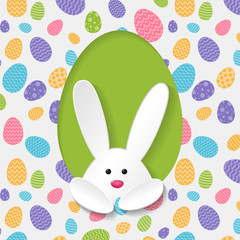 Vibrant Easter poster with bunny and egg texture. Vector.