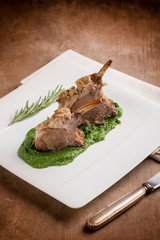 lamb chop over spinach cream