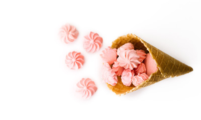 Fototapeta na wymiar Marshmallow in a waffle cup on a white background isolate