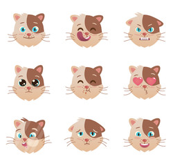 Fototapeta premium Cute head cats different emoticons. Domestic Pet kitten icon
