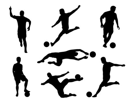 vector of silhouette  set of soccer player kicking the ball