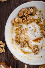 Fresh cheese with honey and walnuts