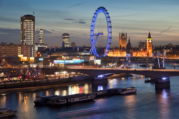 Fototapeta na wymiar Beautiful landscape image of the London skyline at night looking along the River Thames