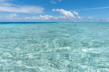 Clear transparent water of ocean in Maldives