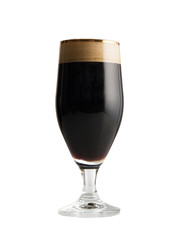 Glass of dark beer isolated on white background