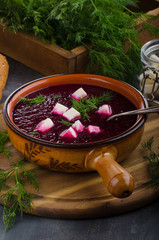 Beet soup with cheese and herbs