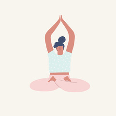 Yoga girl sitting in pose doing breathing exercise illustration in vector.