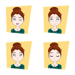 Young Woman With Different Facial Emotions Set Of Girl Face Expressions Vector Illustration