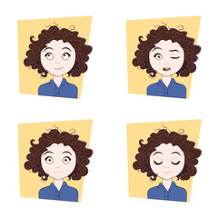 Young Woman With Different Facial Emotions Set Of Girl Face Expressions Vector Illustration