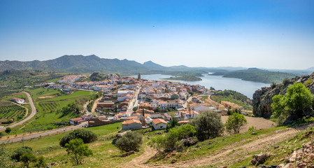 Top view of the swamp of the city of Alange, Extremadura. Spain
