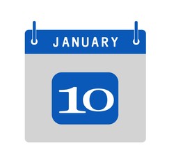 January of 10th calendar flat icon. Vector illustration.