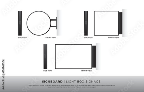 Download "Signboard Blank Round, Square, Rectangle lightbox signage Mockup Template Mounted on the Wall ...