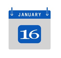 January of 16th calendar flat icon. Vector illustration.