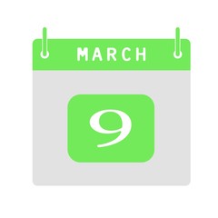 Calendar flat icon 9th of March. Vector illustration.