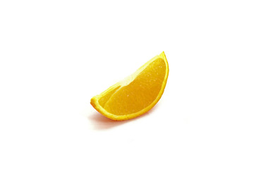 One slice of orange on a white background