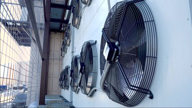 Large outdoor air conditioning units. Large fan Air Compressor
