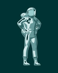 Astronaut in spacesuit. Monochrome silhouette. Fantastic person