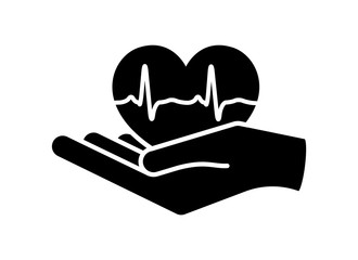 Heart in hand. Giving heart logo template for transplant ,organ, donation, charity, health, voluntary, nonprofit organization, isolated on white background, vector