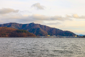 View at Lake Kawaguchiko, Japan, Sunset scene