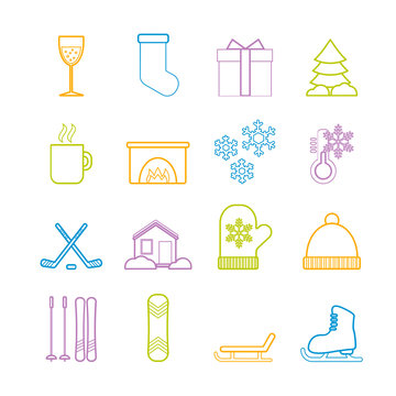 Set of vector line winter icons for web, print, mobile apps design