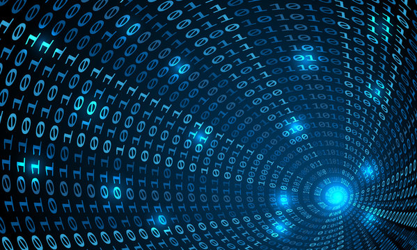 Binary code tunnel, vector background