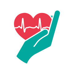 Heart in hand. Giving heart logo template for transplant ,organ, donation, charity, health, voluntary, nonprofit organization, isolated on white background, vector