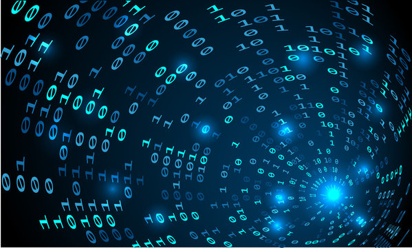 Binary code tunnel, vector background. Computer technology