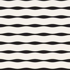 Vector Seamless Black and White Hand Drawn Wavy Lines Pattern