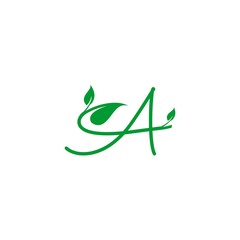concept logo leaf letter A, natural green leaf symbol, initials A icon design