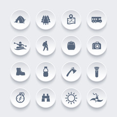 Hiking, camping, outdoor activities icons
