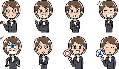 女性の表情パターンイラスト素材