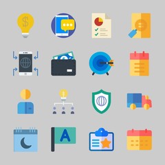 Icons about Business with id card, calendar, flag, file, shield and teamwork