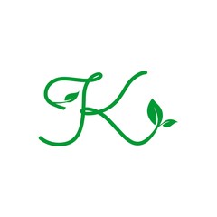 concept logo leaf letter K, natural green leaf symbol, initials K icon design