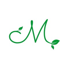 concept logo leaf letter M, natural green leaf symbol, initials M icon design