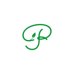 concept logo leaf letter P, natural green leaf symbol, initials P icon design