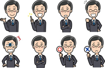 男性の表情パターンイラスト素材