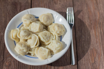 traditional Russian dumplings, homemade meat dumplings
