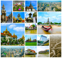 Obraz premium Collage of landmarks of Bangkok, Thailand.