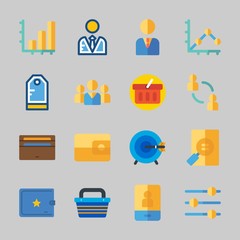 Icons about Business with teamwork, bar chart, tag, smartphone, user and manager
