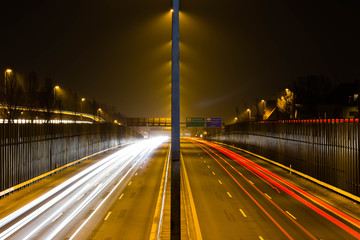 Fototapeta na wymiar Long exposure of a highway outside copenhagen city