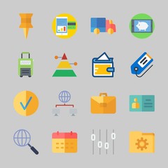Icons about Business with calendar, suitcase, delivery truck, networking, id card and checked
