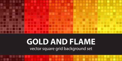 Square pattern set Gold and Flame. Vector seamless tile backgrounds