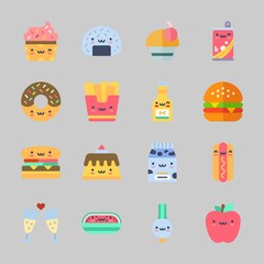 Icons about Food with cupcake, donut, mustard, watermelon, hamburger and soda