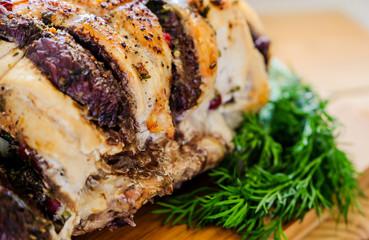 Hot freshly cooked meat