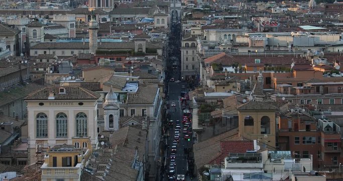 Traffic on the Via del Corso street in Rome, veiw from above