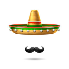 Vector sombrero mexican hat mustache cinco de mayo - obrazy, fototapety, plakaty
