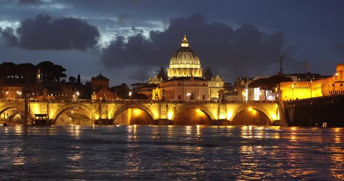 The Saint Peter's Basilica in Vatican after sunset