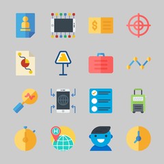Icons about Business with smartphone, suitcase, search, lamp, user and target