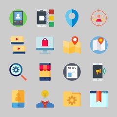 Icons about Seo with idea, search engine, newspaper, speech bubbles, find and smartphone